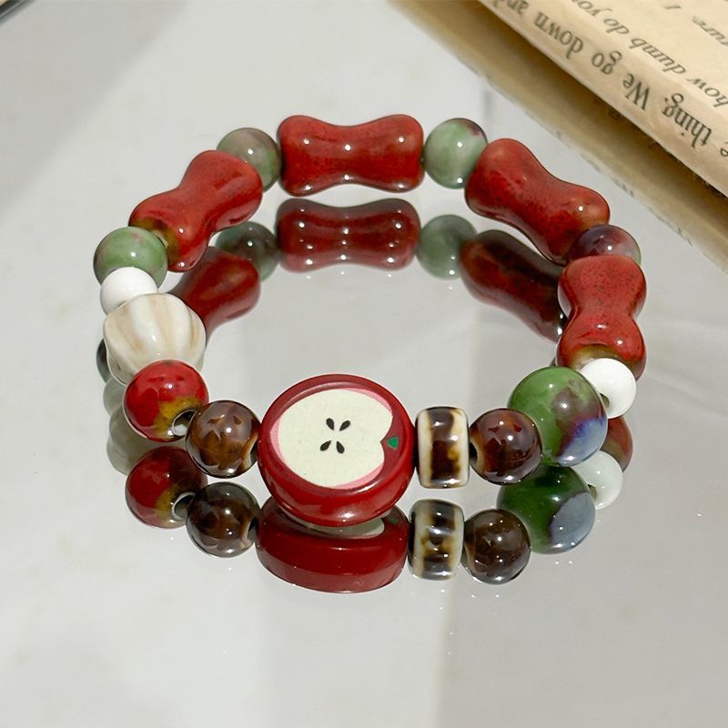 Ceramic Link Bracelet - Retro İmitasyon Elma Seramik Boncuk Bilezik